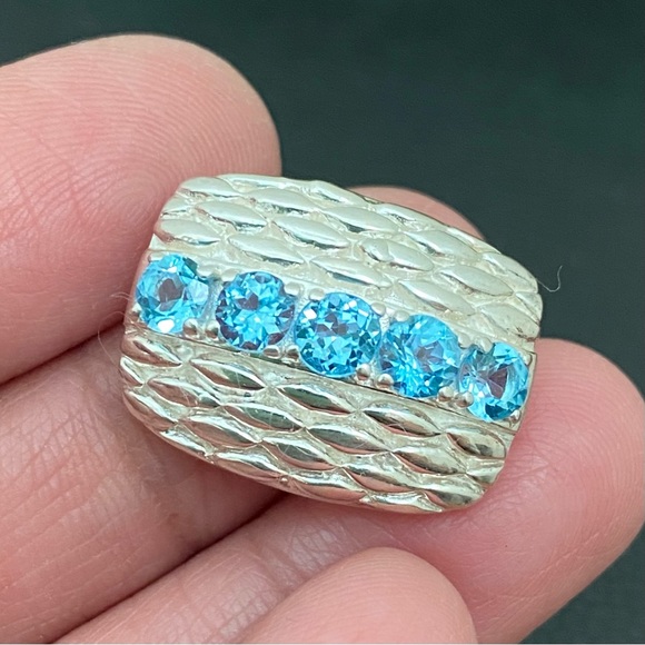 Vintage Sterling Silver 925 Signed Blue Topaz Slider Pendant 4.7g - Picture 3 of 13